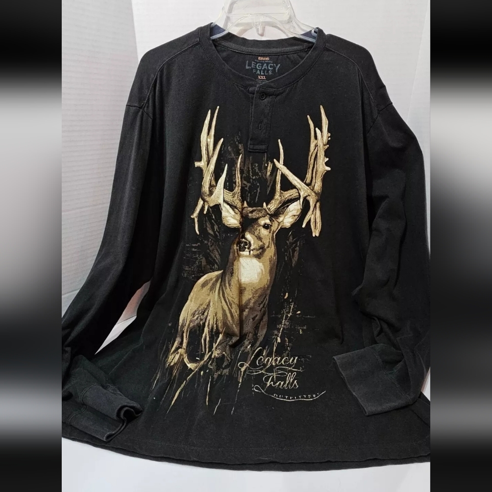 Legacy Falls Mens 2XL XXL Large Buck Deer Print Long Sleeve Knit Shirt